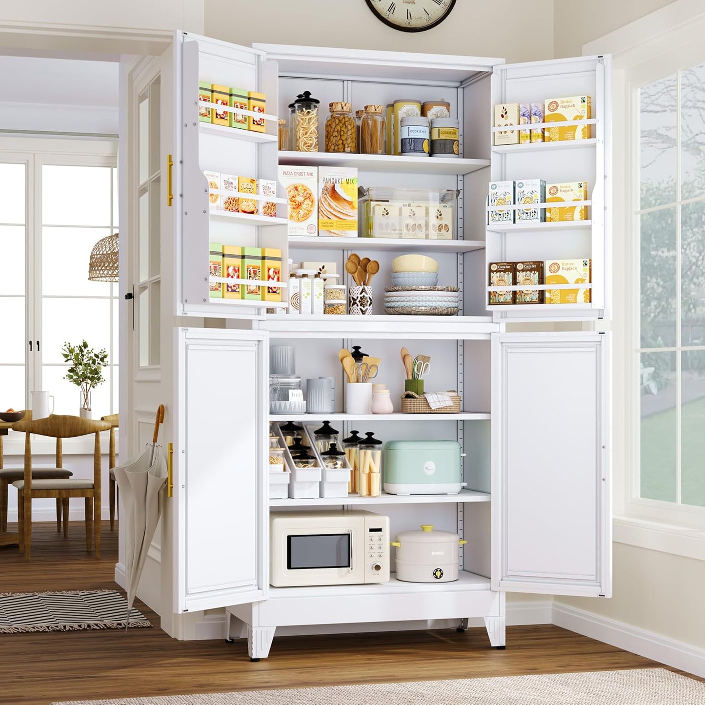 51" Metal Kitchen Pantry Cabinet, Storage Cabinets with 2 Door and 3 Adjustable Shelves, White Freestanding Food Storage Cabinet, Steel Cupboard for Kitchen Dinning Room