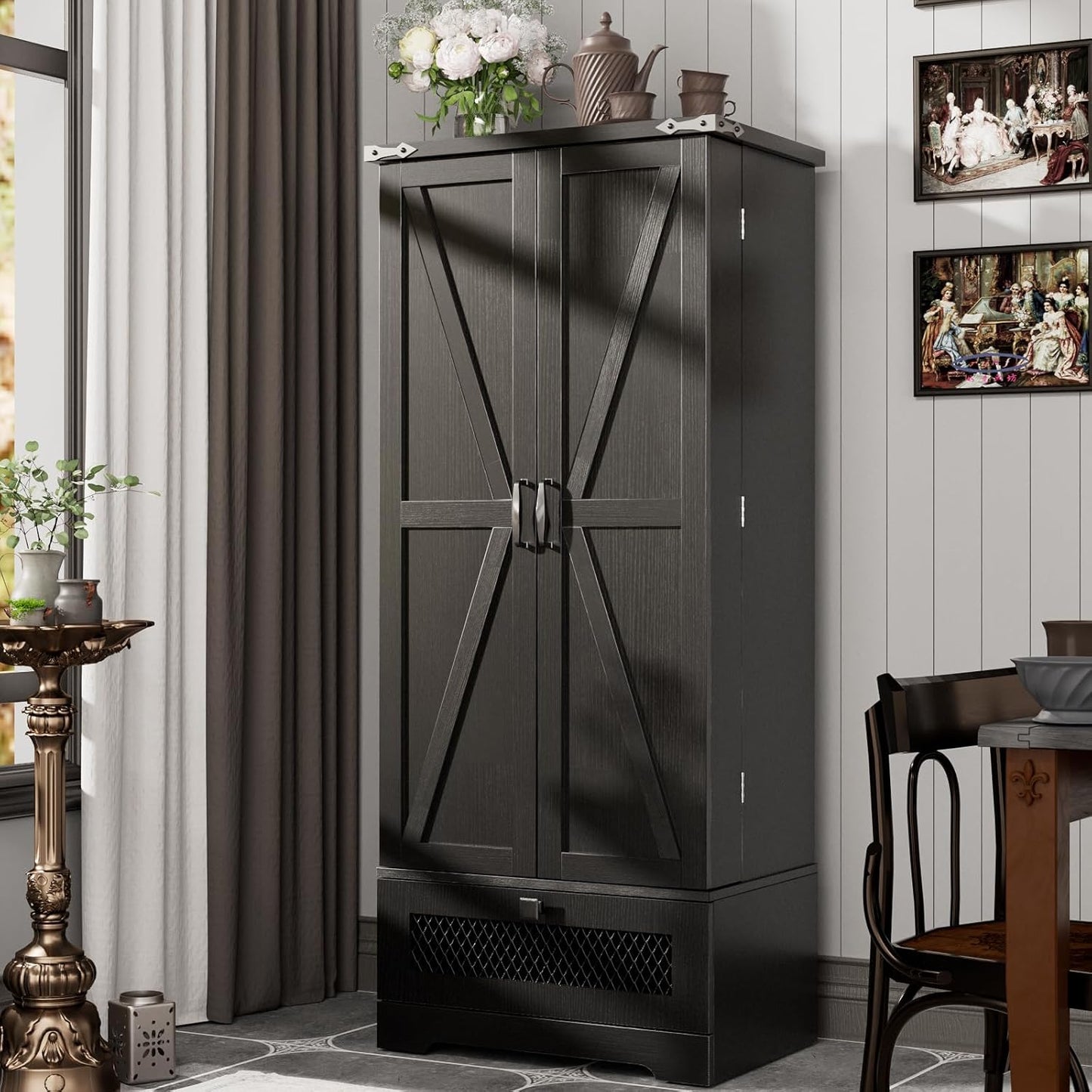 Kitchen Pantry Cabinet, Pantry Storage Cabinet with Adjustable Shelves and Drawer, Sideboard Buffet Cupboards Storage Shelf for Home Office Use (White, 16" D x 24" W x 47" H)