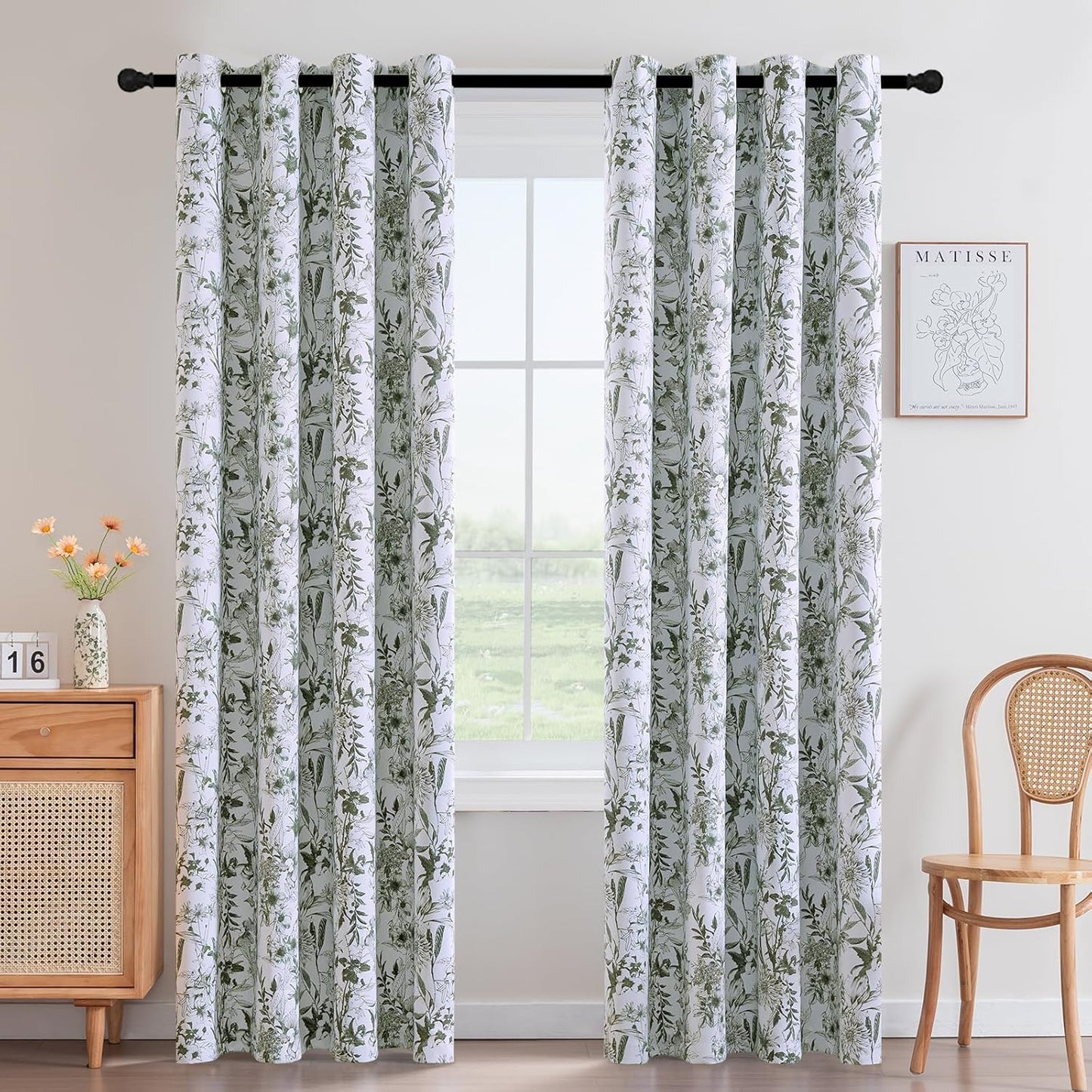 H.VERSAILTEX Blackout Curtains 84 Inch Length 2 Panels Set Floral Print Curtain Drapes for Living Room Thermal Insulated Grommet Window Curtains for Bedroom - Traditional Floral in Sage and Brown