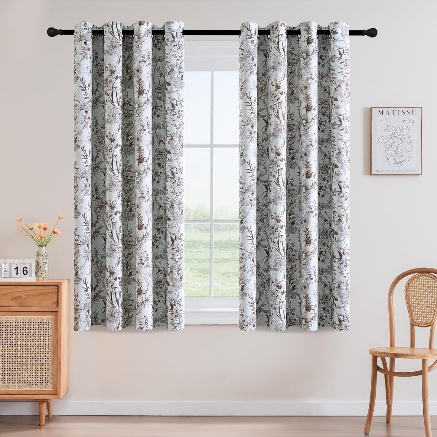 H.VERSAILTEX Blackout Curtains 84 Inch Length 2 Panels Set Floral Print Curtain Drapes for Living Room Thermal Insulated Grommet Window Curtains for Bedroom - Traditional Floral in Sage and Brown