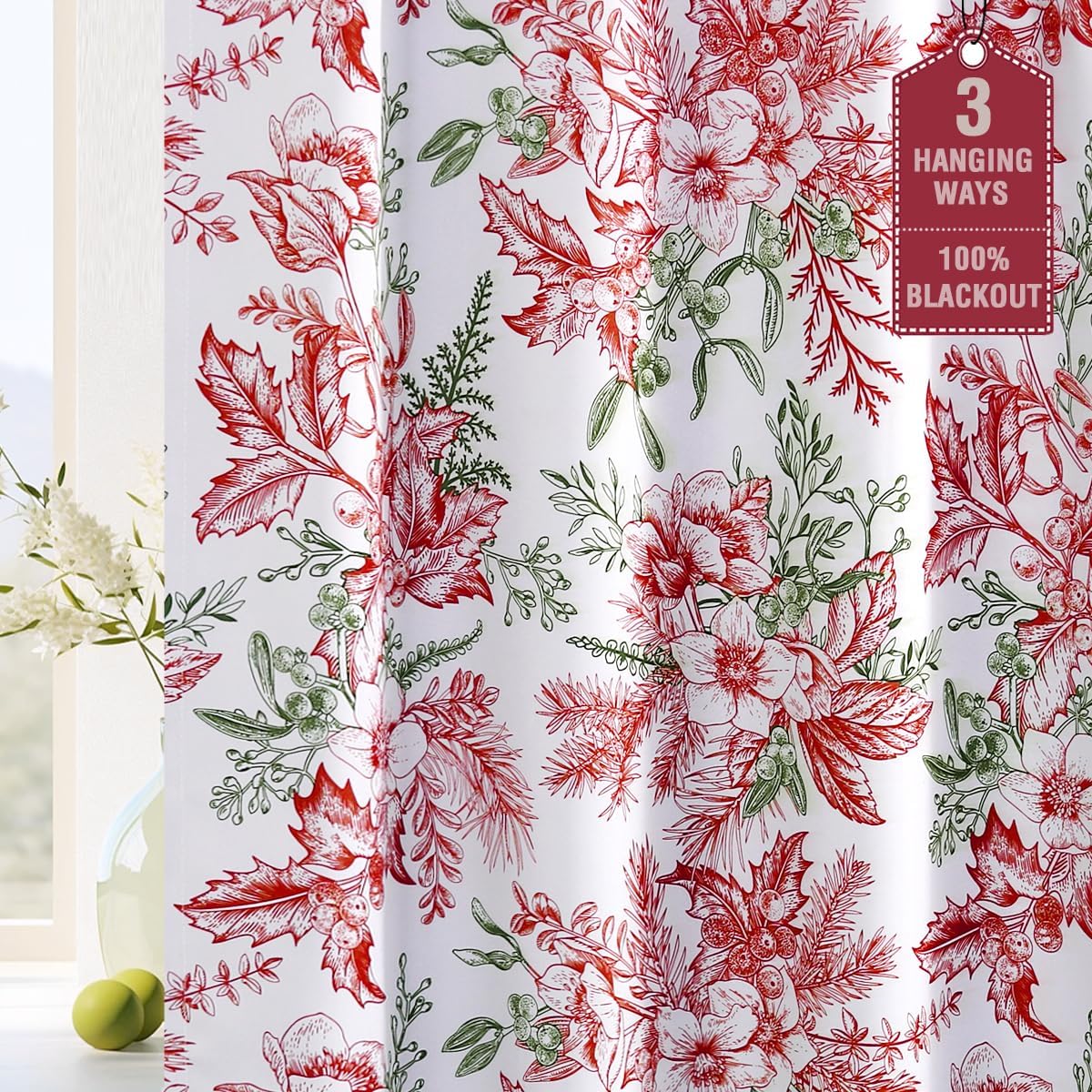 H.VERSAILTEX Blackout Curtains 84 Inch Length 2 Panels Set Floral Print Curtain Drapes for Living Room Thermal Insulated Grommet Window Curtains for Bedroom - Traditional Floral in Sage and Brown