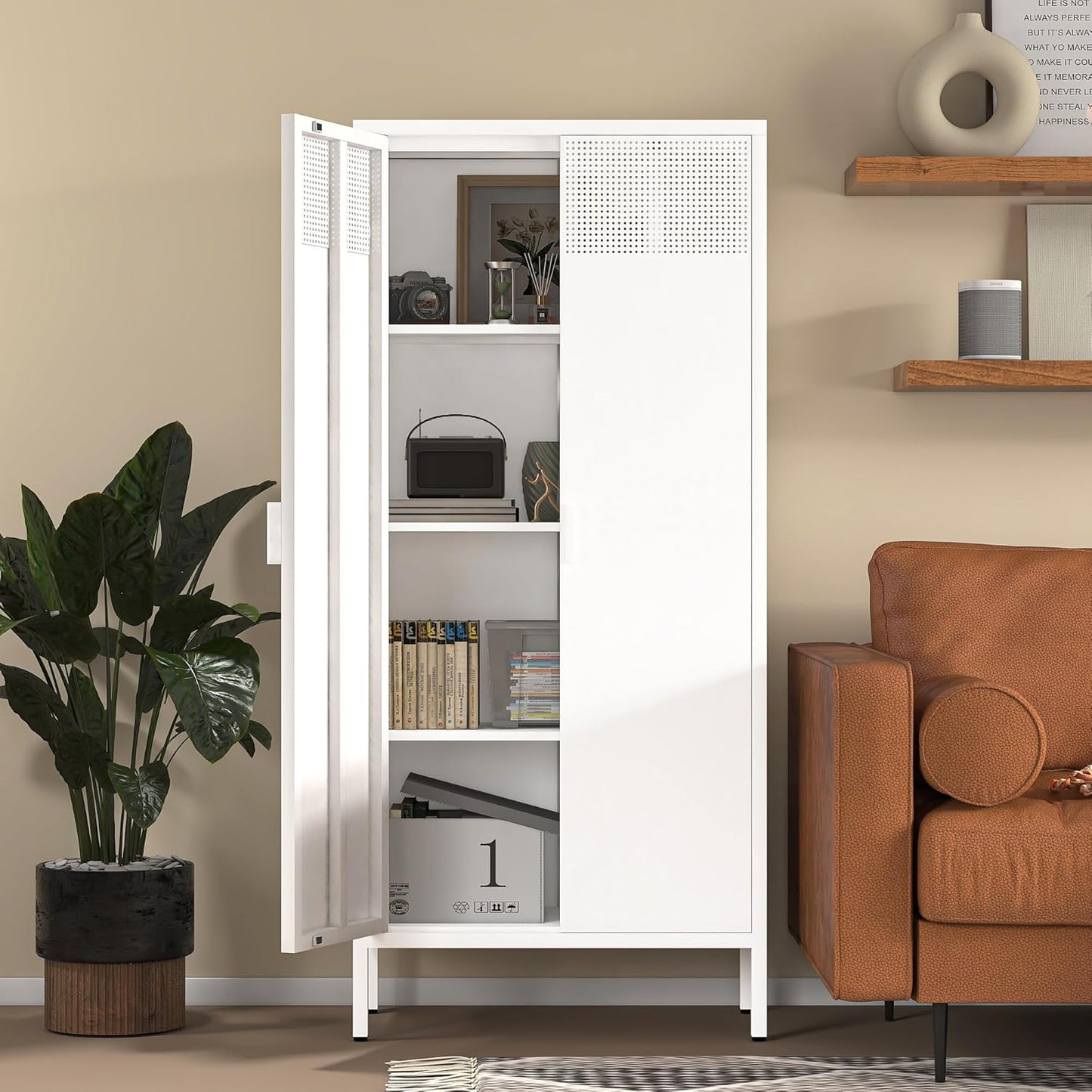 White Farmhouse Storage Kitchen Pantry Cabinet with 2 Barn Door, 3 Adjustable Shelves and Legs, for Cupboard/Dining Room/Bathroom/Living Room/Office/Laundry Room (White, 61" Farmhouse)