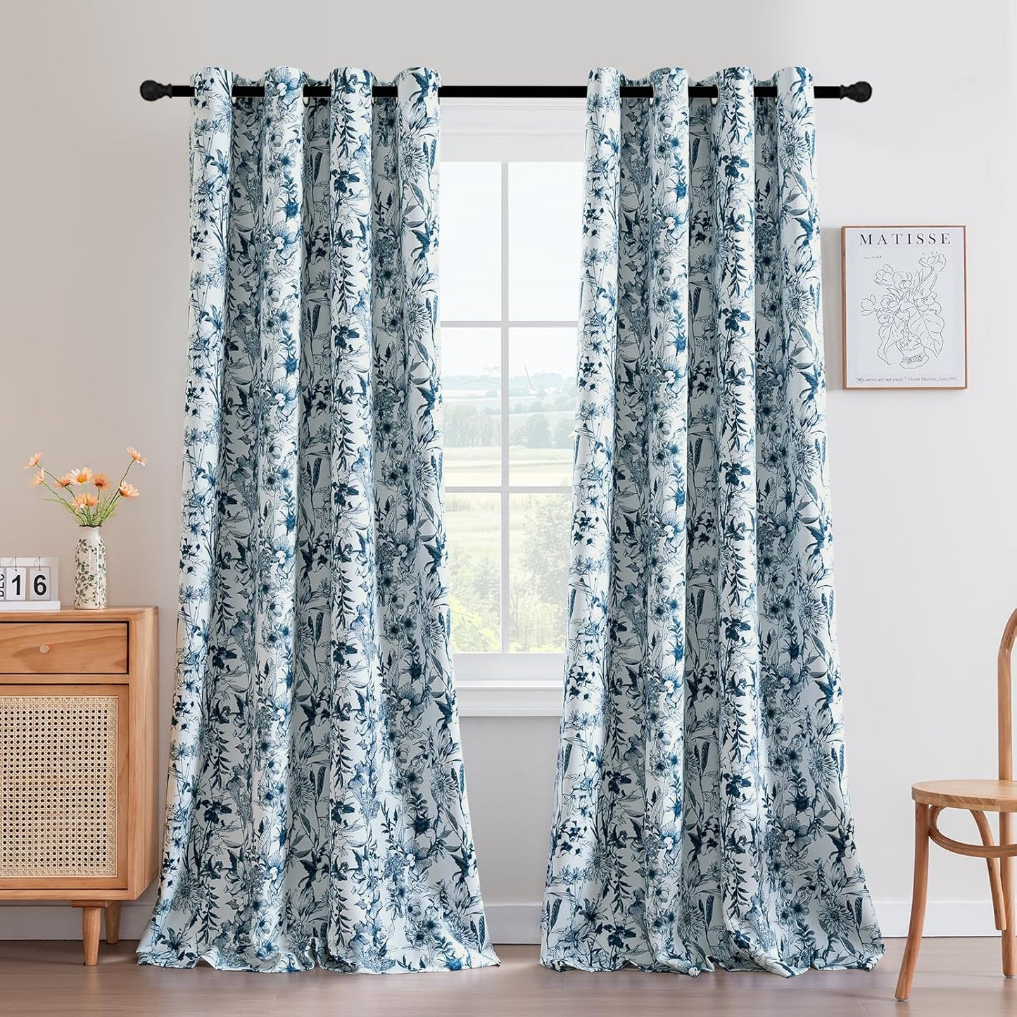 H.VERSAILTEX Blackout Curtains 84 Inch Length 2 Panels Set Floral Print Curtain Drapes for Living Room Thermal Insulated Grommet Window Curtains for Bedroom - Traditional Floral in Sage and Brown