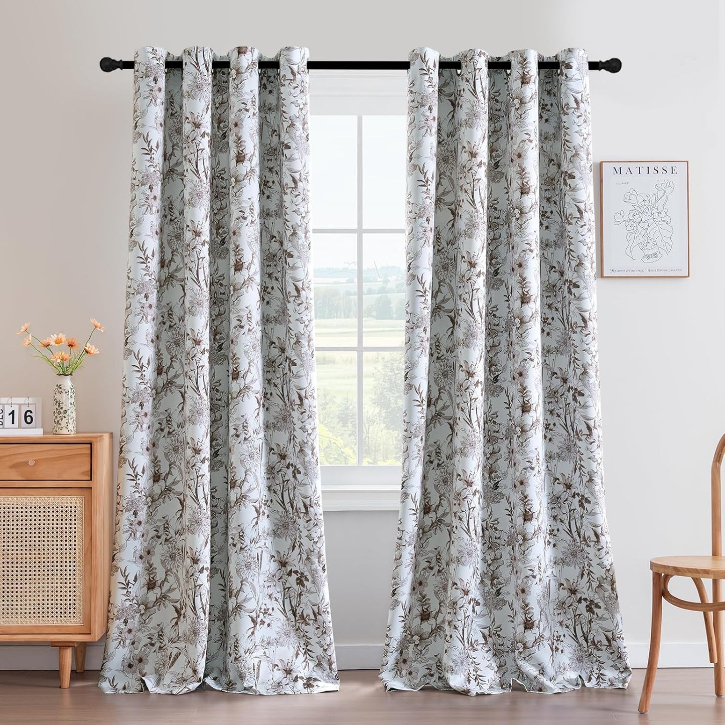 H.VERSAILTEX Blackout Curtains 84 Inch Length 2 Panels Set Floral Print Curtain Drapes for Living Room Thermal Insulated Grommet Window Curtains for Bedroom - Traditional Floral in Sage and Brown