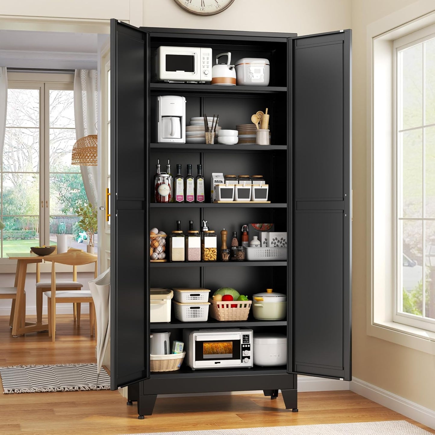 51" Metal Kitchen Pantry Cabinet, Storage Cabinets with 2 Door and 3 Adjustable Shelves, White Freestanding Food Storage Cabinet, Steel Cupboard for Kitchen Dinning Room