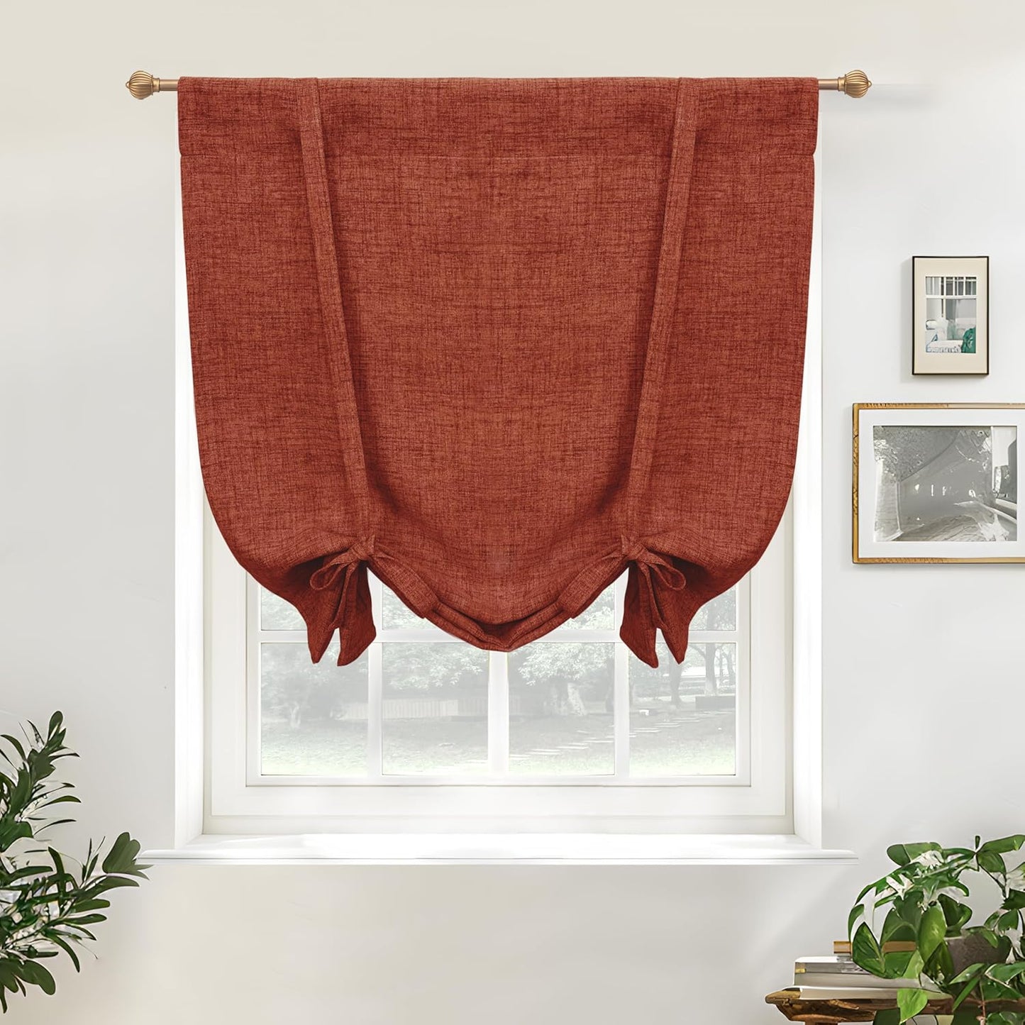 DriftAway Double Layer Linen Blackout Tie Up Curtains Thermal Insulated Fully Lined Balloon Roman Shade Bathroom Window Adjustable Rod Pocket for Small Window 31 Inch by 47 Inch Light Linen