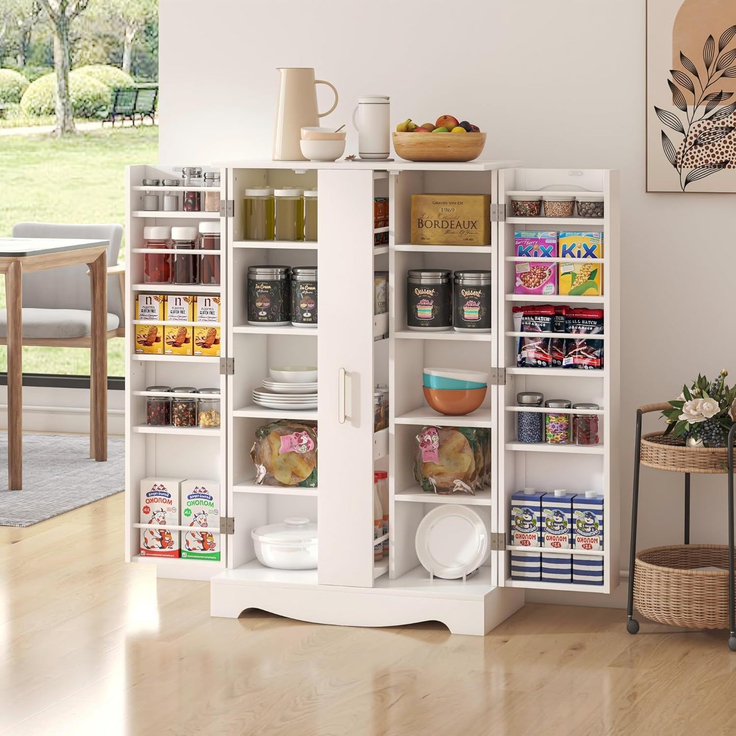 Kitchen Pantry Cabinet, Pantry Storage Cabinet with Adjustable Shelves and Drawer, Sideboard Buffet Cupboards Storage Shelf for Home Office Use (White, 16" D x 24" W x 47" H)