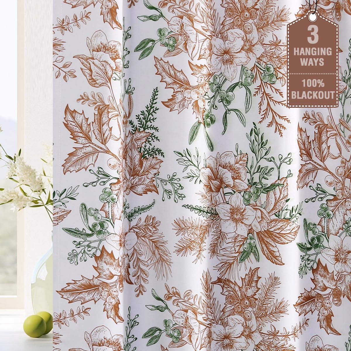 H.VERSAILTEX Blackout Curtains 84 Inch Length 2 Panels Set Floral Print Curtain Drapes for Living Room Thermal Insulated Grommet Window Curtains for Bedroom - Traditional Floral in Sage and Brown