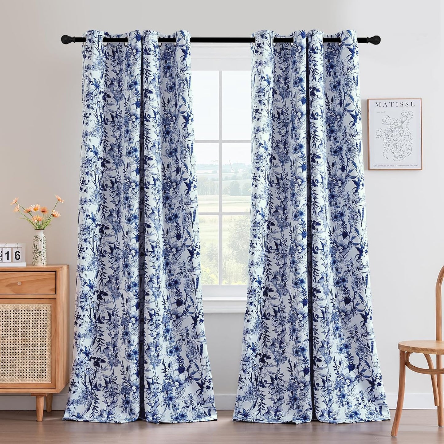 H.VERSAILTEX Blackout Curtains 84 Inch Length 2 Panels Set Floral Print Curtain Drapes for Living Room Thermal Insulated Grommet Window Curtains for Bedroom - Traditional Floral in Sage and Brown