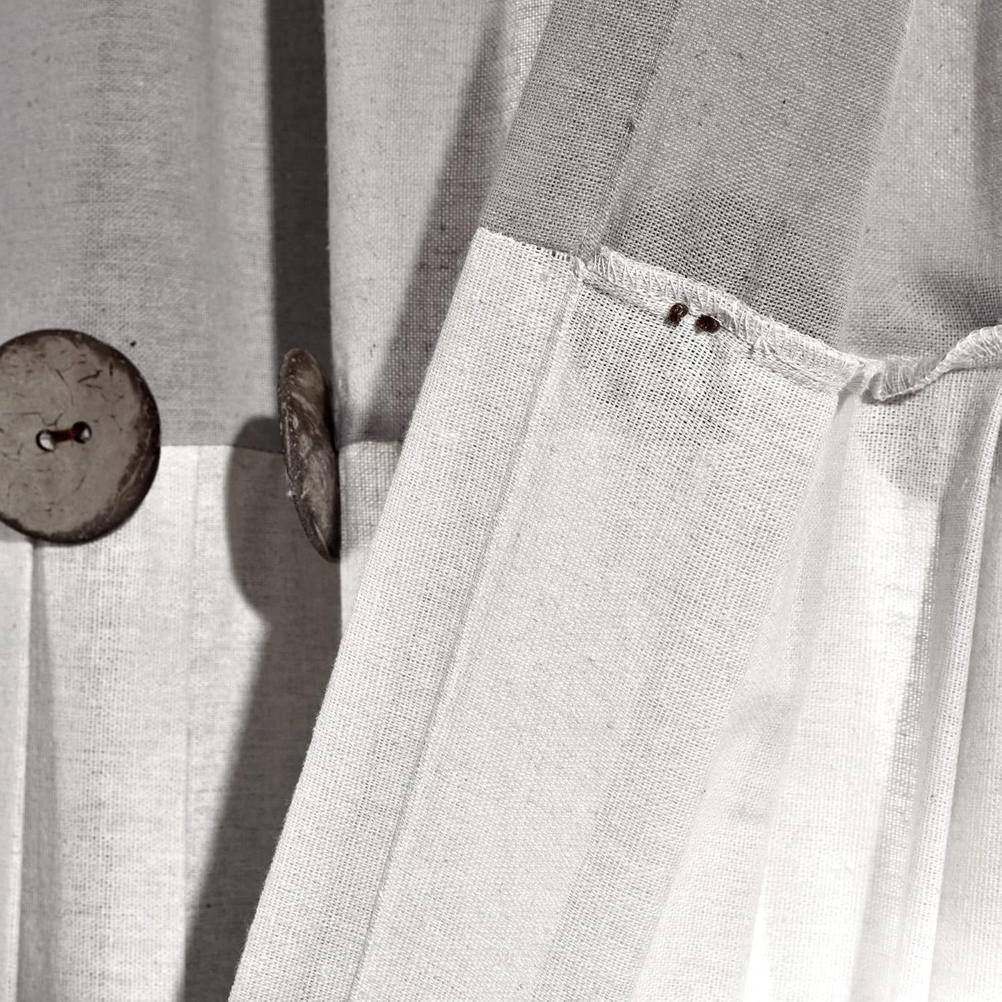 Lush Decor Linen Button Farmhouse Curtains Tier Set, Pair, 29" W x 36" L, Gray & White Farmhouse Curtains Kitchen