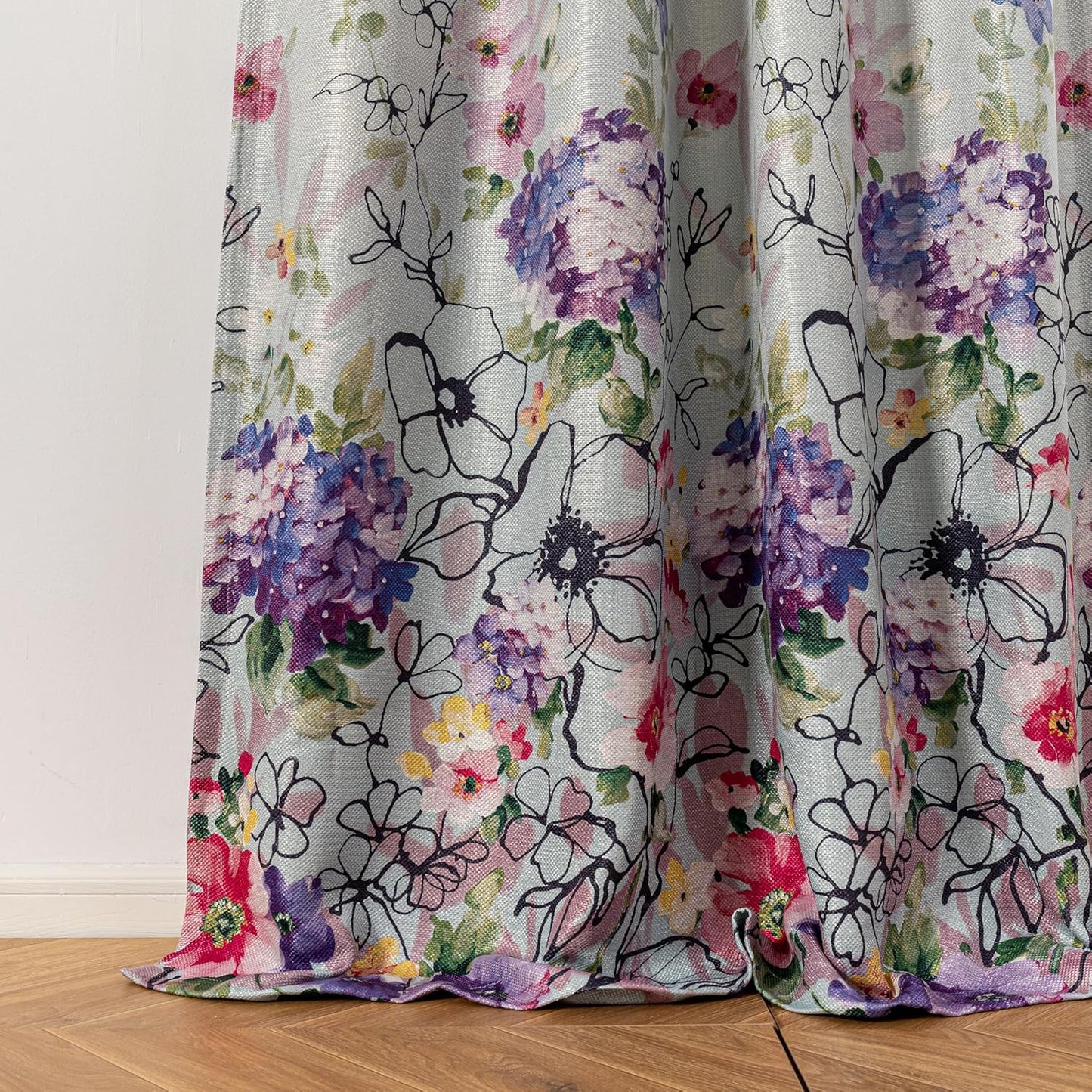 MYSKY HOME Kitchen Curtains 45 inch Length Floral Blackout Curtains Thermal Insulated Room Darkening Curtains Grommet Top 2 Panels for Bedroom Bathroom Dormer Window, Yellow and Blue