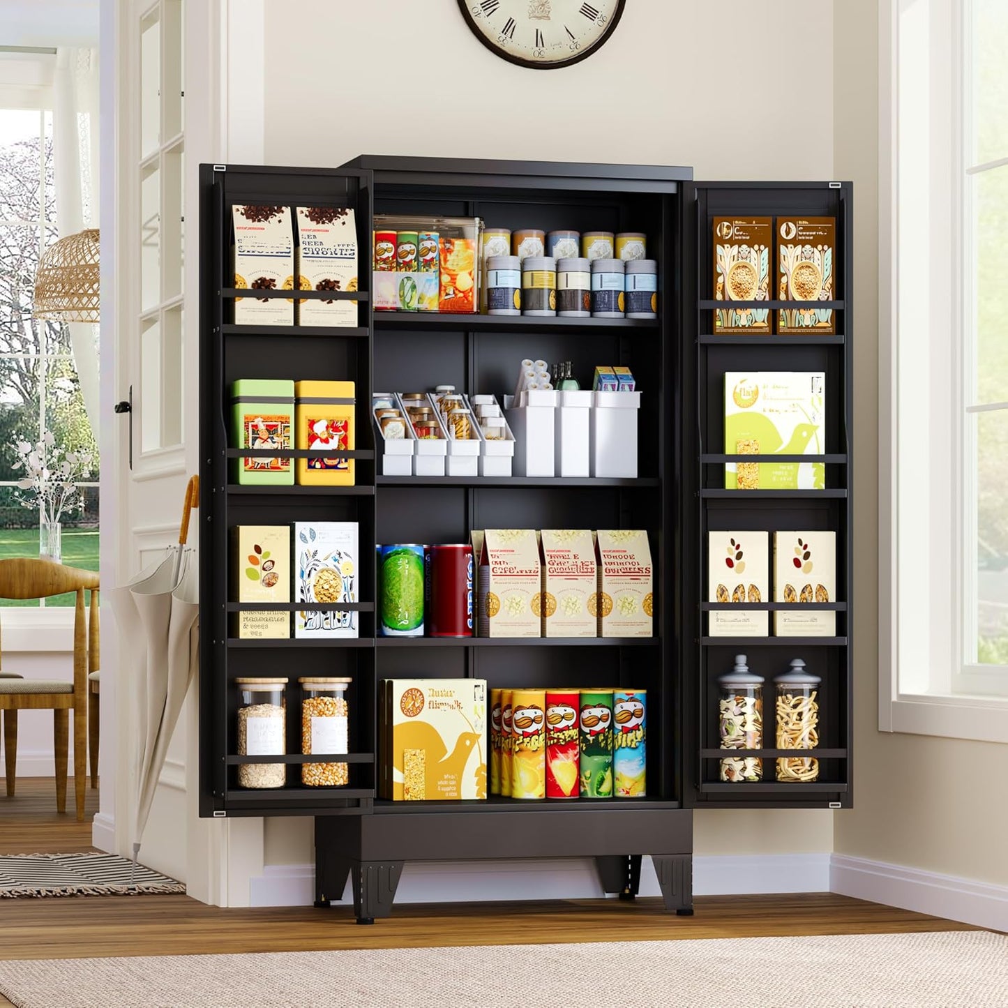 51" Metal Kitchen Pantry Cabinet, Storage Cabinets with 2 Door and 3 Adjustable Shelves, White Freestanding Food Storage Cabinet, Steel Cupboard for Kitchen Dinning Room