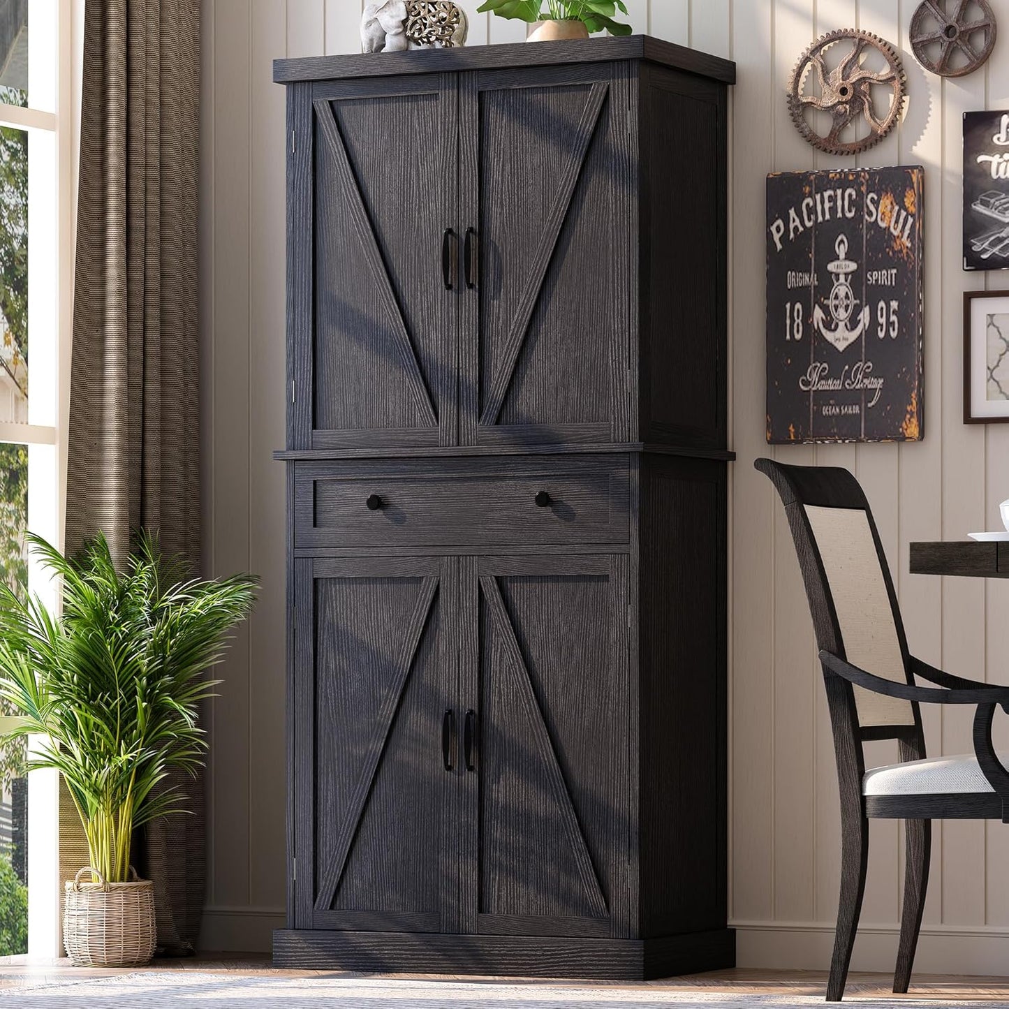 Kitchen Pantry Cabinet, Pantry Storage Cabinet with Adjustable Shelves and Drawer, Sideboard Buffet Cupboards Storage Shelf for Home Office Use (White, 16" D x 24" W x 47" H)