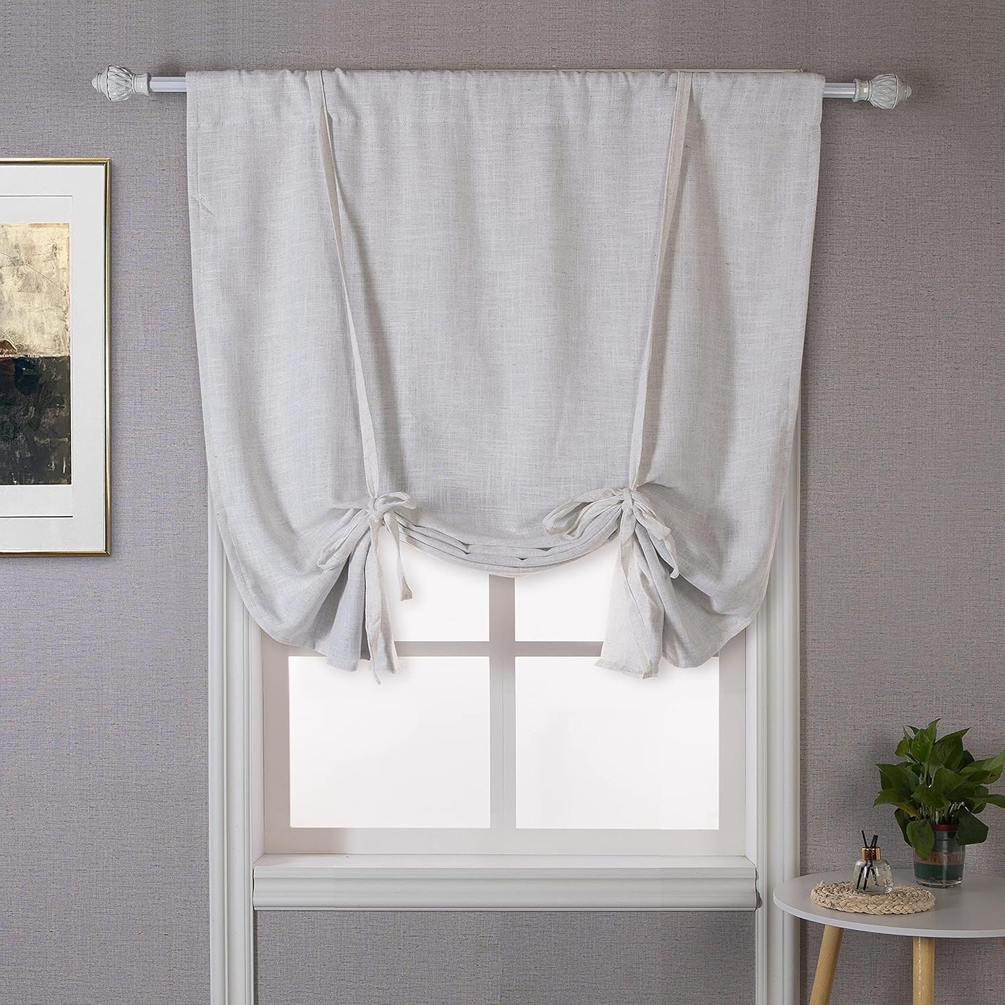 DriftAway Double Layer Linen Blackout Tie Up Curtains Thermal Insulated Fully Lined Balloon Roman Shade Bathroom Window Adjustable Rod Pocket for Small Window 31 Inch by 47 Inch Light Linen