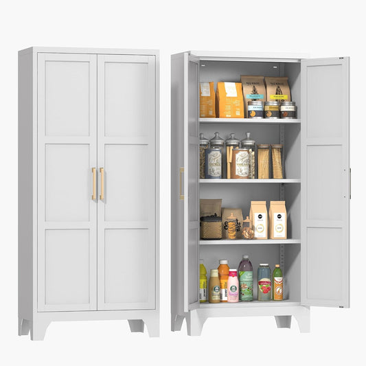 Pantry Cabinet, Tall Kitchen Pantry Storage Cabinet with Doors, White Food Pantry Cabinets for Kitchen, Living Room, Dining Room