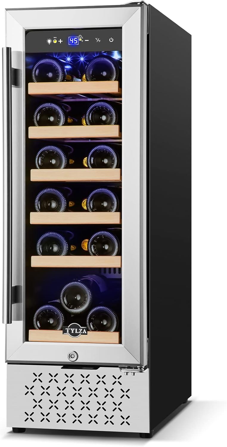 Tylza 24 Inch Wine and Beverage Refrigerator, Dual Zone Wine Beverage Cooler 24" with French Door, Under Counter Wine Beer Fridge Built-In or Freestanding, Holds 20 Bottles and 88 Cans, Black
