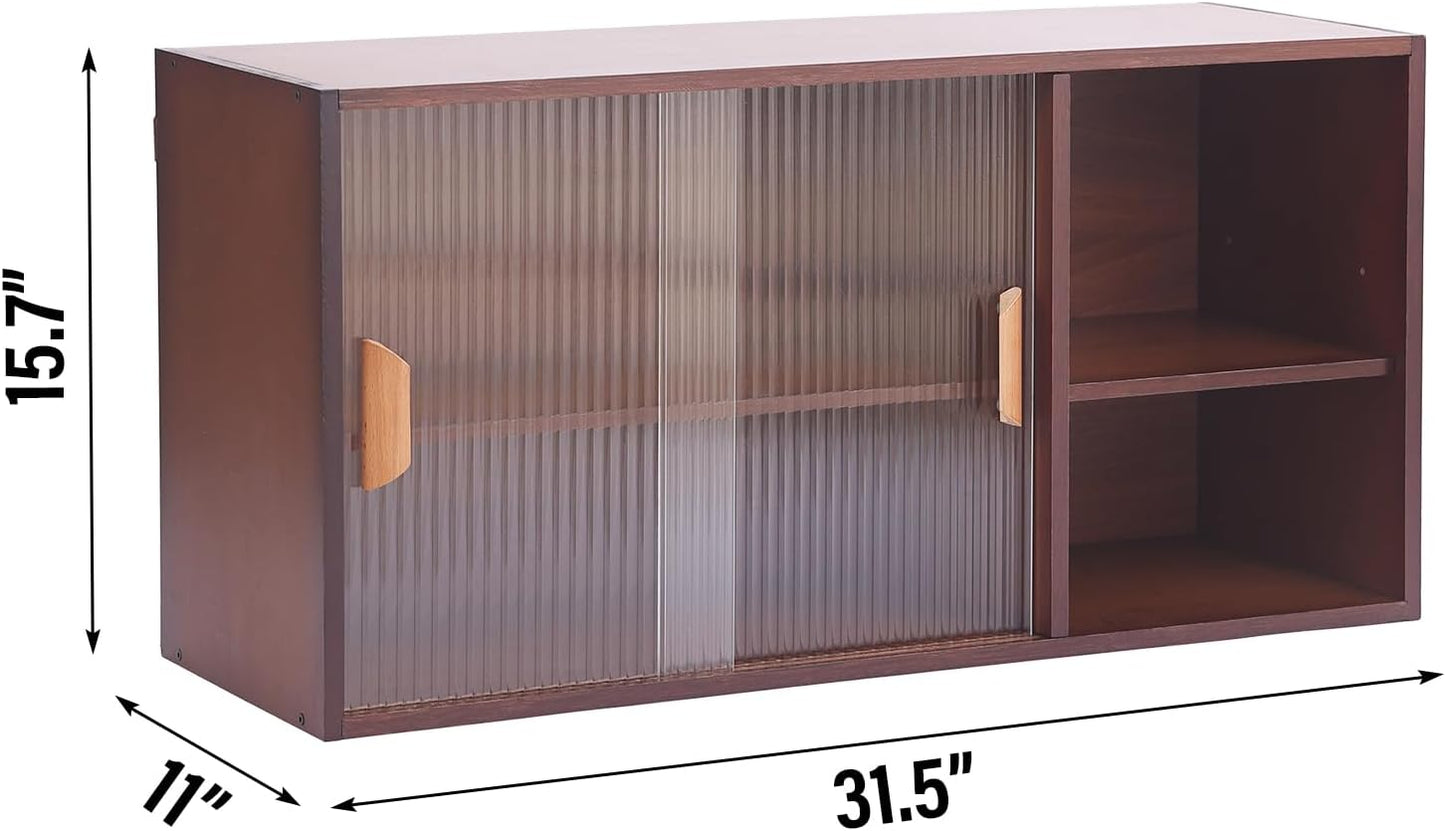 Tiita Small Kitchen Pantry Cabinet, Bamboo Wall Sideboard with Glass Doors, Cupboard Food Pantry Cabinet for Kitchen, Living Room and Dinning Bedroom