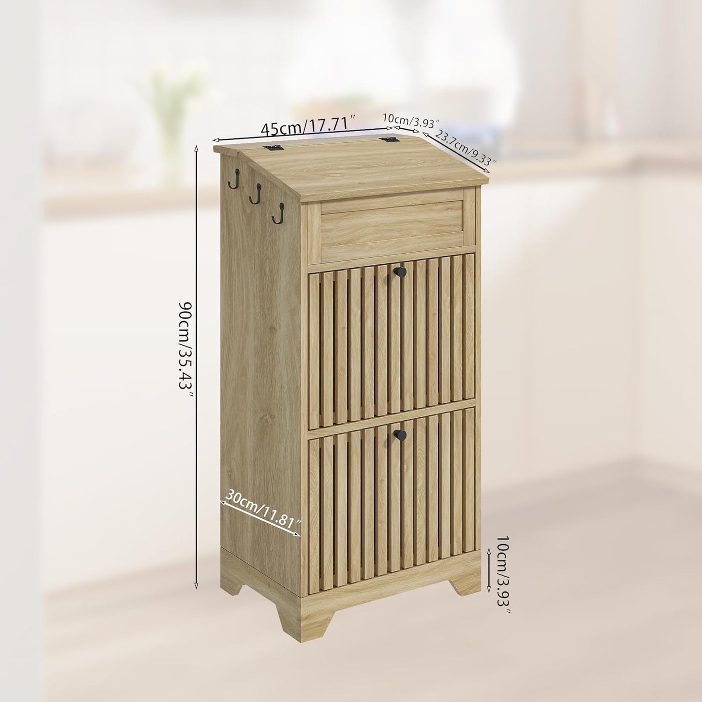 Potato Storage Bins, Farmhouse Wood Potato and Onion Storage Bins, Fruit and Vegetable Box, Food Small Kitchen Pantry Cabinet for Snack, Boho Large Wooden Bread Box, Magnetic Flip-top, 3 Tier