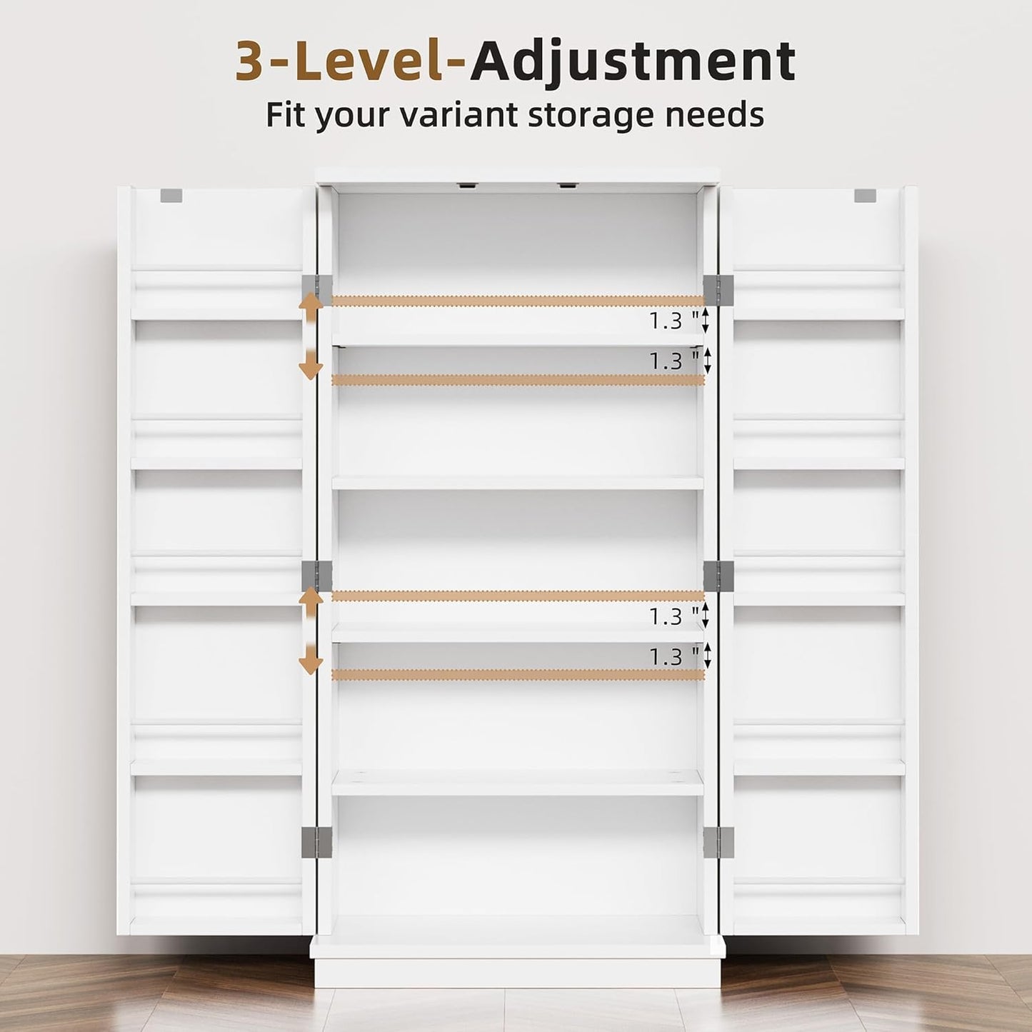 Shintenchi Kitchen Pantry Cabinet,5 - Layer Storage Cupboard with Adjustable Shelves for Organizing and Storing Food Items,47'' Versatile Buffet Sideboard for Kitchen, Bathroom and Laundry,White