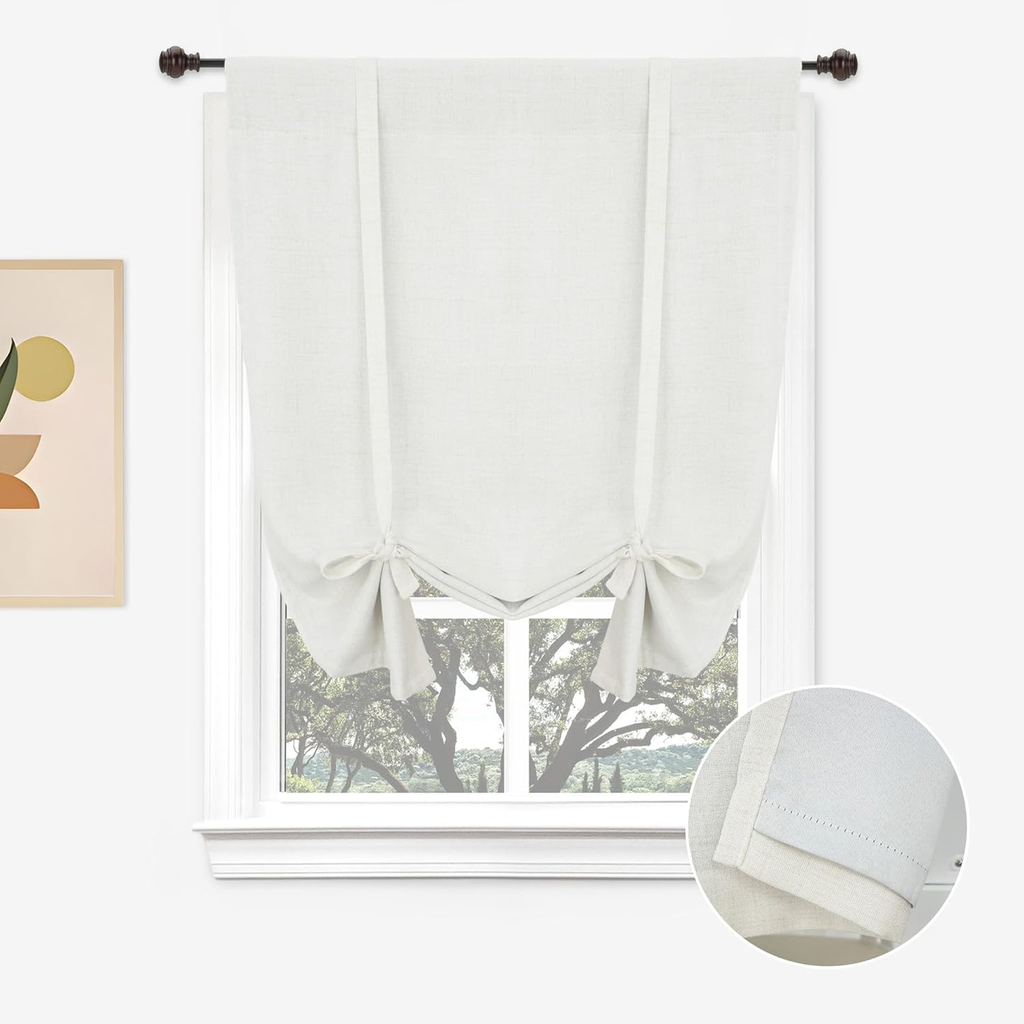 DriftAway Double Layer Linen Blackout Tie Up Curtains Thermal Insulated Fully Lined Balloon Roman Shade Bathroom Window Adjustable Rod Pocket for Small Window 31 Inch by 47 Inch Light Linen