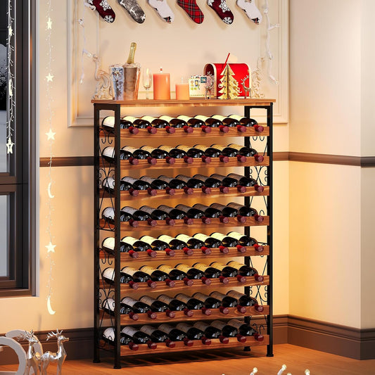 64 Bottles Wine Rack Freestanding Floor with 2 in 1 LED Light, Wine Bottle Rack Wine Holder Wine Storage Shelf for Kitchen Bar Pantry, Tall Wine Cabinet Stand Display 31.85''L X 10.6''W X 47.95''H