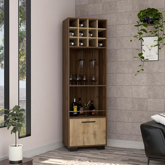 Corner Bar Cabinet, Eight Built-in Wine Rack, Two Side Shelves