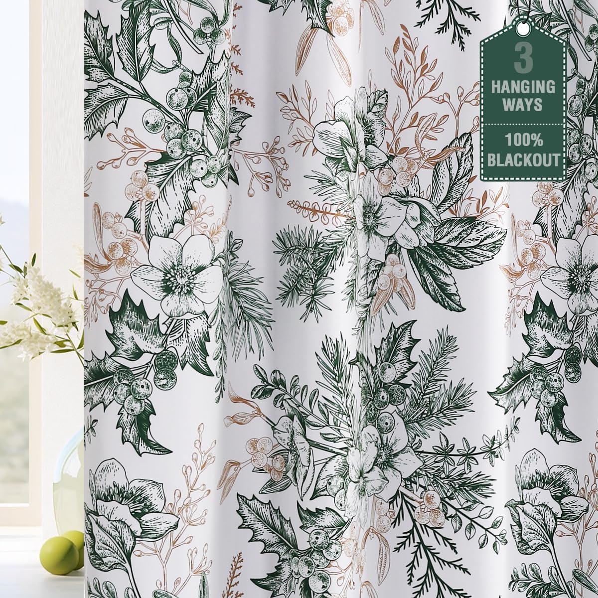 H.VERSAILTEX Blackout Curtains 84 Inch Length 2 Panels Set Floral Print Curtain Drapes for Living Room Thermal Insulated Grommet Window Curtains for Bedroom - Traditional Floral in Sage and Brown