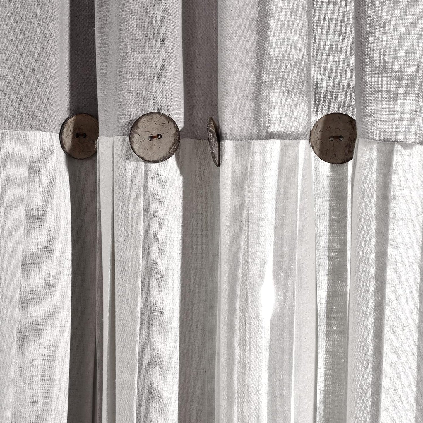 Lush Decor Linen Button Farmhouse Curtains Tier Set, Pair, 29" W x 36" L, Gray & White Farmhouse Curtains Kitchen