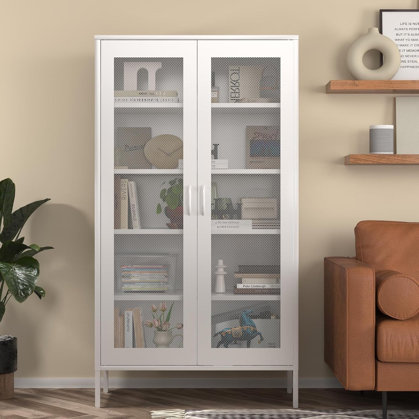 White Farmhouse Storage Kitchen Pantry Cabinet with 2 Barn Door, 3 Adjustable Shelves and Legs, for Cupboard/Dining Room/Bathroom/Living Room/Office/Laundry Room (White, 61" Farmhouse)