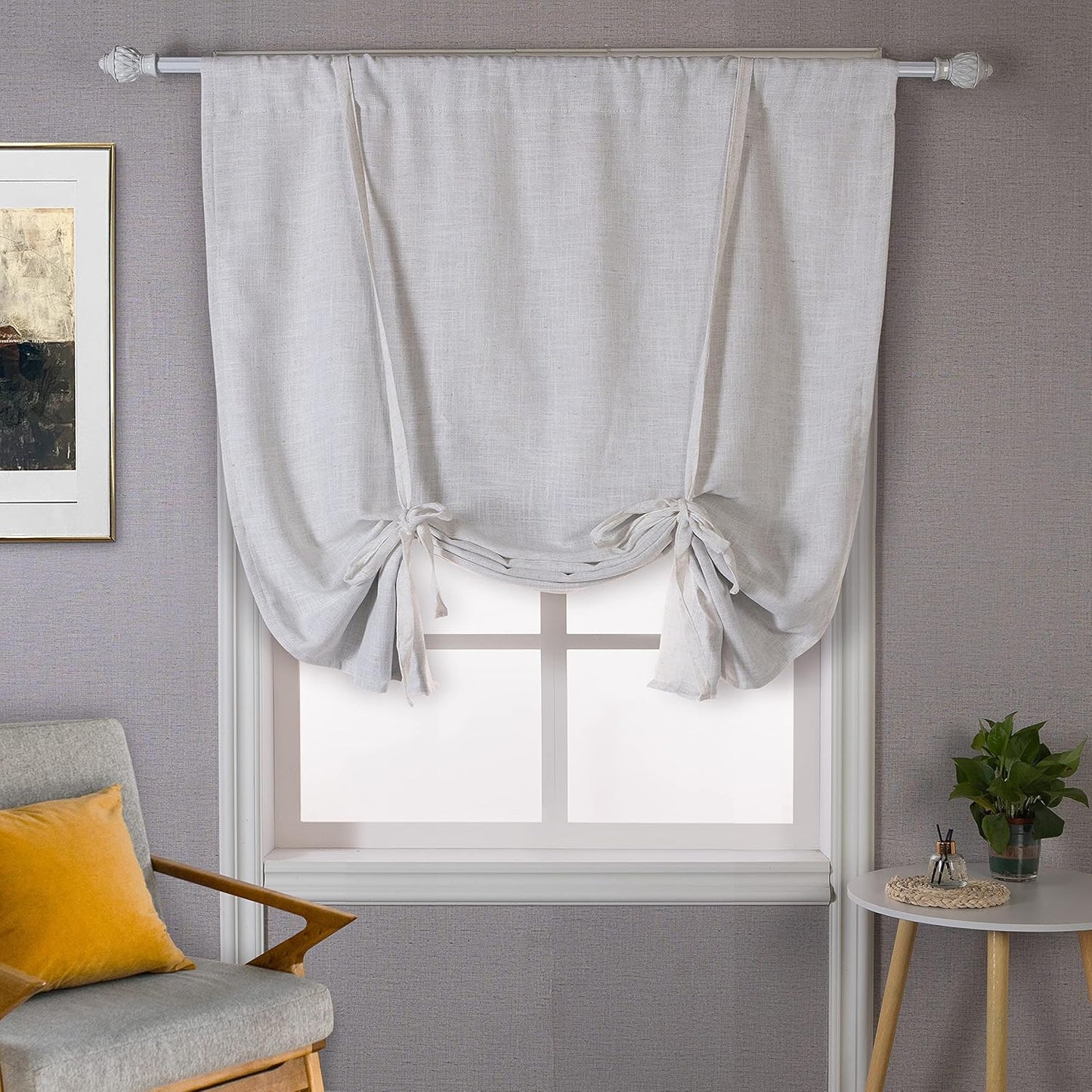 DriftAway Double Layer Linen Blackout Tie Up Curtains Thermal Insulated Fully Lined Balloon Roman Shade Bathroom Window Adjustable Rod Pocket for Small Window 31 Inch by 47 Inch Light Linen